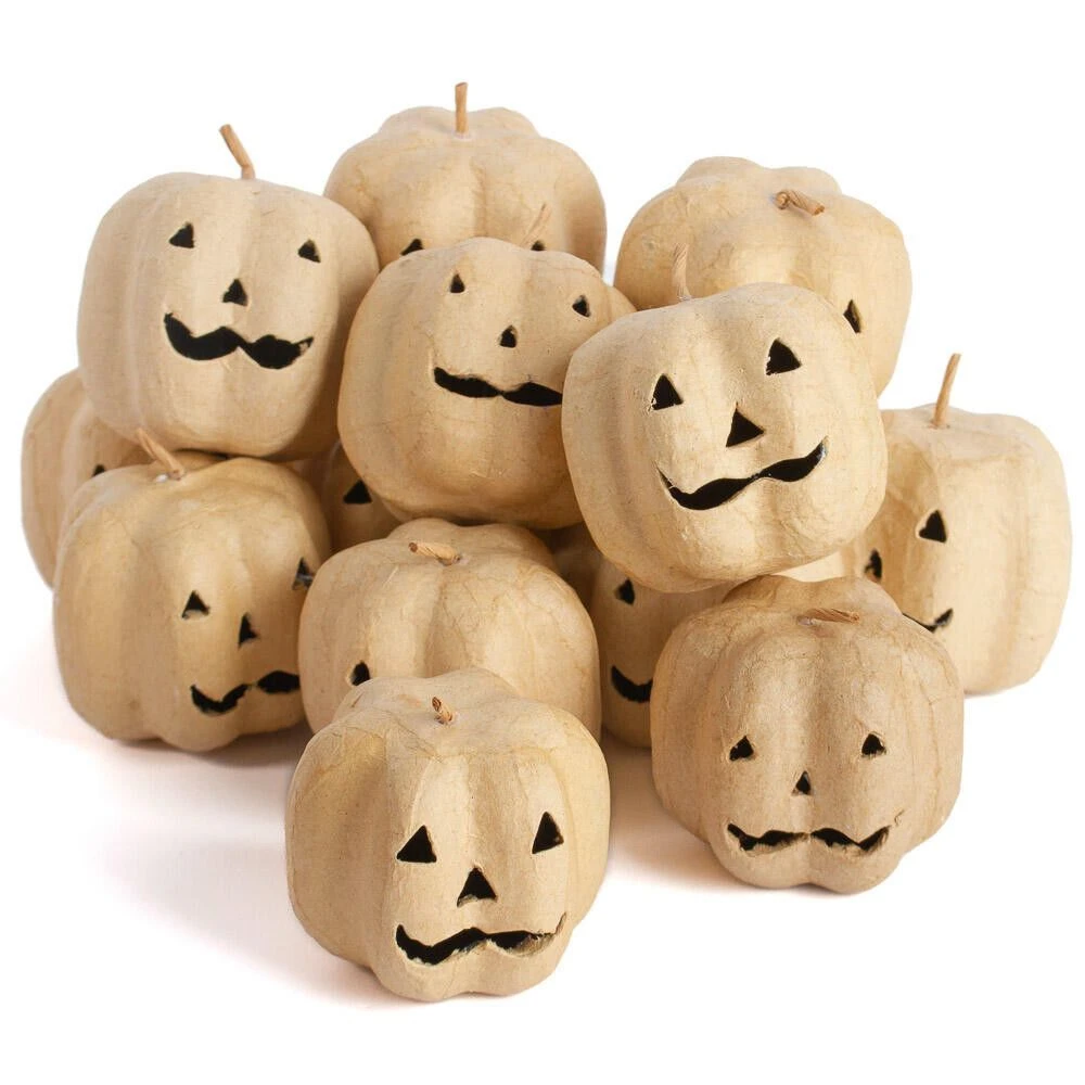 Plain paper mache jack o lanterns in raw beige