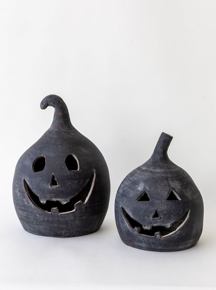 Matte black handmade ceramic jack o lanterns