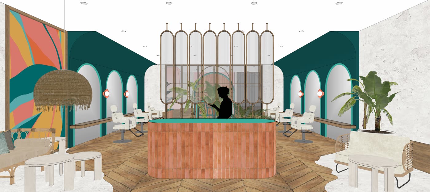 Shopfront option D seen from inside the lounge, the upper bays left clear to the street