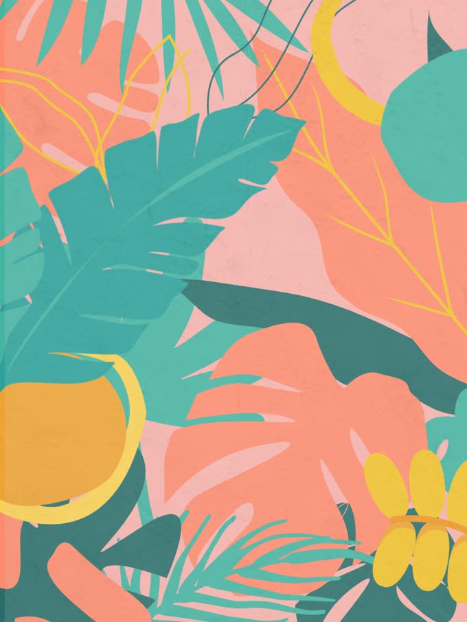 Wall covering study 7, cut paper botanicals in the Desert Sunset palette