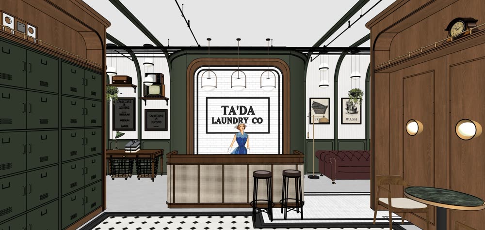 Ta'Da laundromat, first-round draft in the original dark Victorian direction