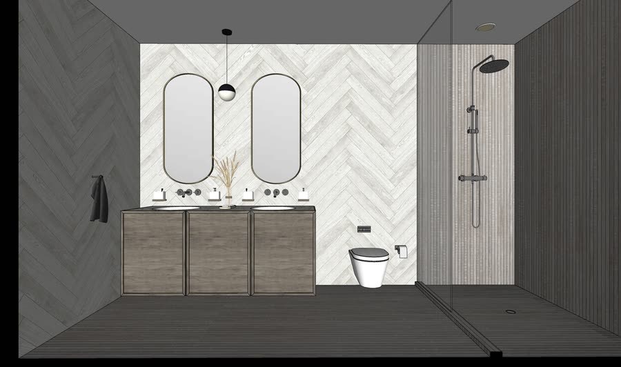 Bathrooms, drafts one, frame 1