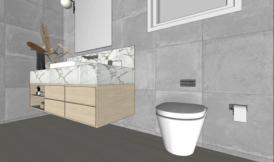 Bathrooms, drafts one, frame 4